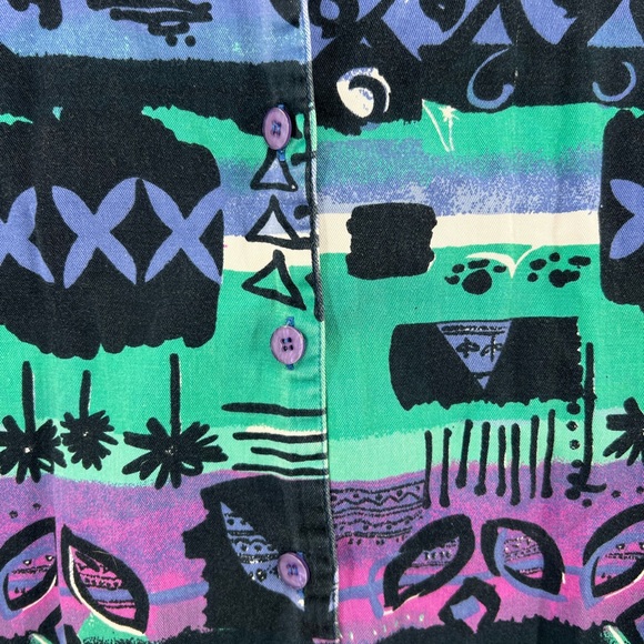 Krazy Kat 80s abstract art to wear long sleeve button up cotton casual vintage L - Picture 3 of 7